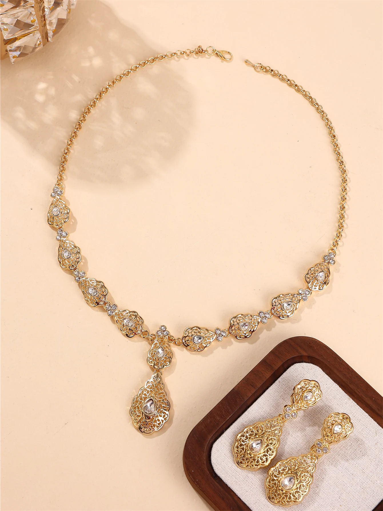 1 Set Vintage Palast-Stil Damen Halskette und Ohrringe Schmuckset, Tropfenförmig mit Strass-Einlagen, Schmuckset für Arabische Frauen für Hochzeiten, Bankette und Feste – Detail 6