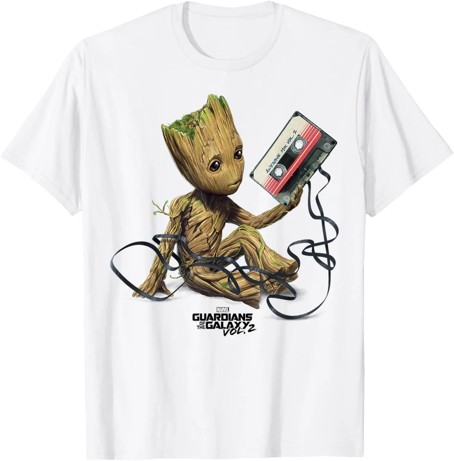 Marvel Guardianes de la Galaxia vol. Camiseta con retrato de 2 cintas de Groot, camiseta para hombre