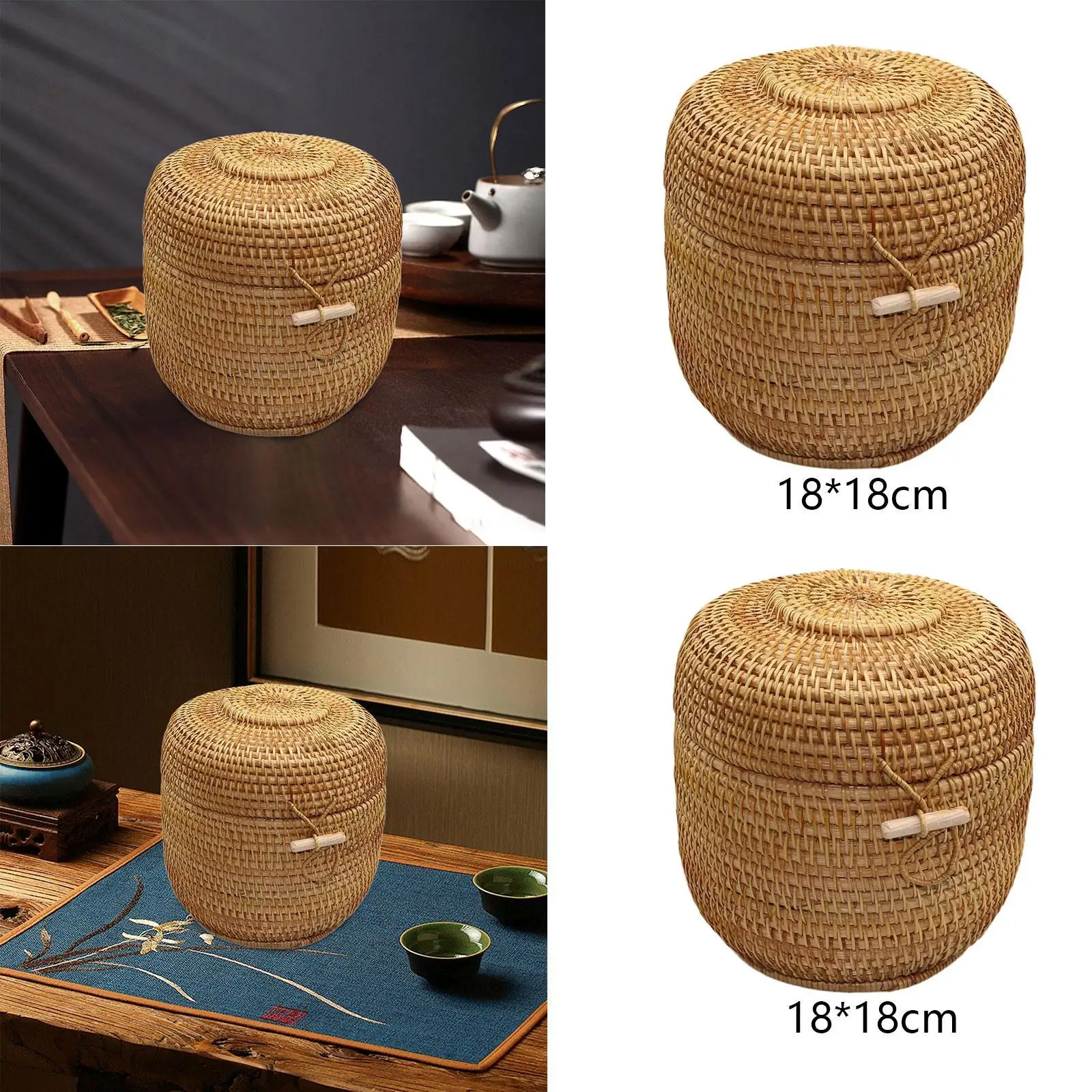 Woven Tea Box with Cover Hand Woven Serving Bowl Basket for Tea Candy Coffee