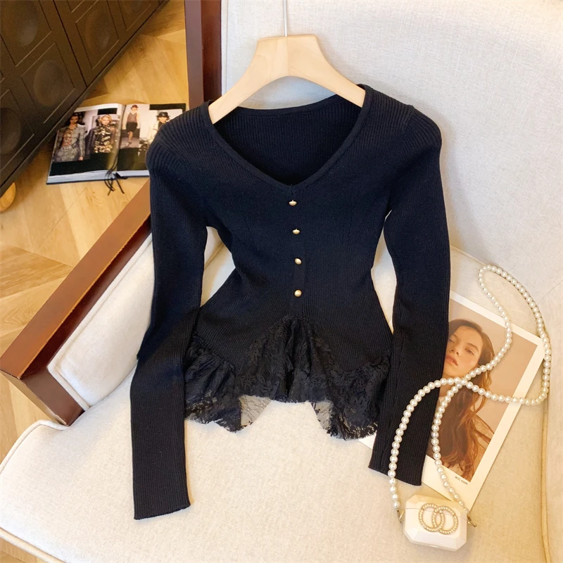

Women's Black Beige Knitted Sweater Y2K American Harajuku High Street 2000S Aesthetic Retro Casual Top Knitted Sweater Clothing