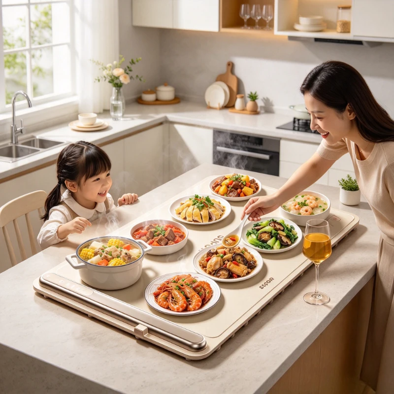400W Foldable Food Warming Mat, Silicone Buffet Warmer with 3 Temperature Levels, Touch Controls, 2m Cable, Storage Bag