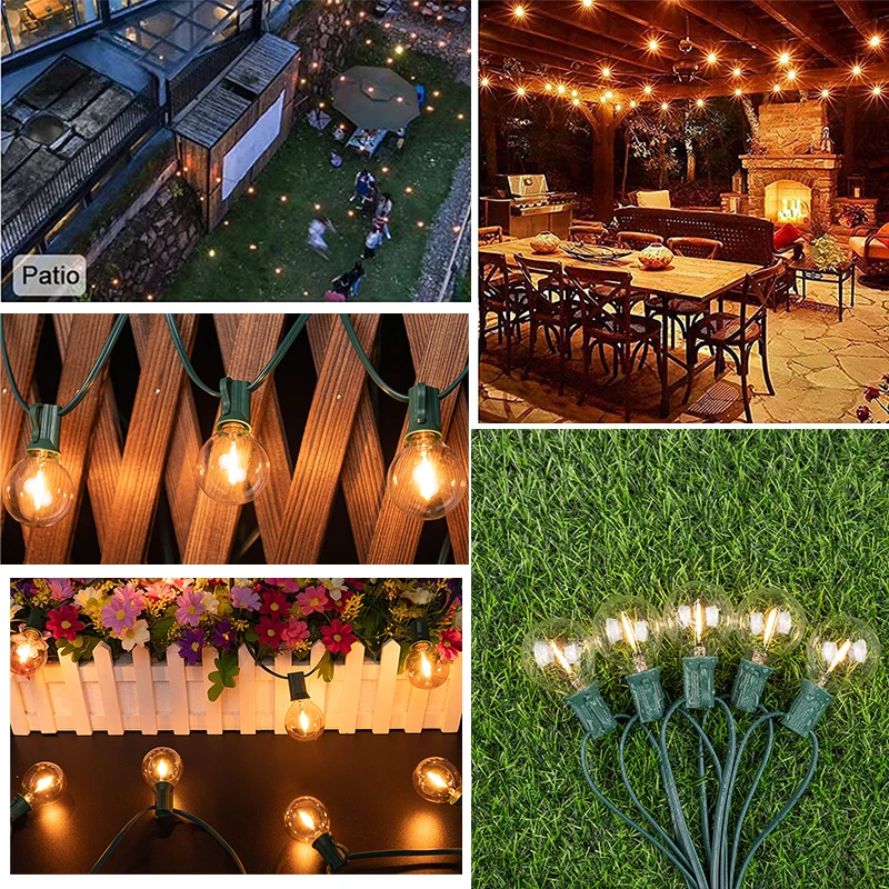 À prova dwaterproof água g40 led luz da corda ue 220v eua 110v 1w lâmpadas de substituição vidro conectável guirlanda ao ar livre decoração festa aniversário