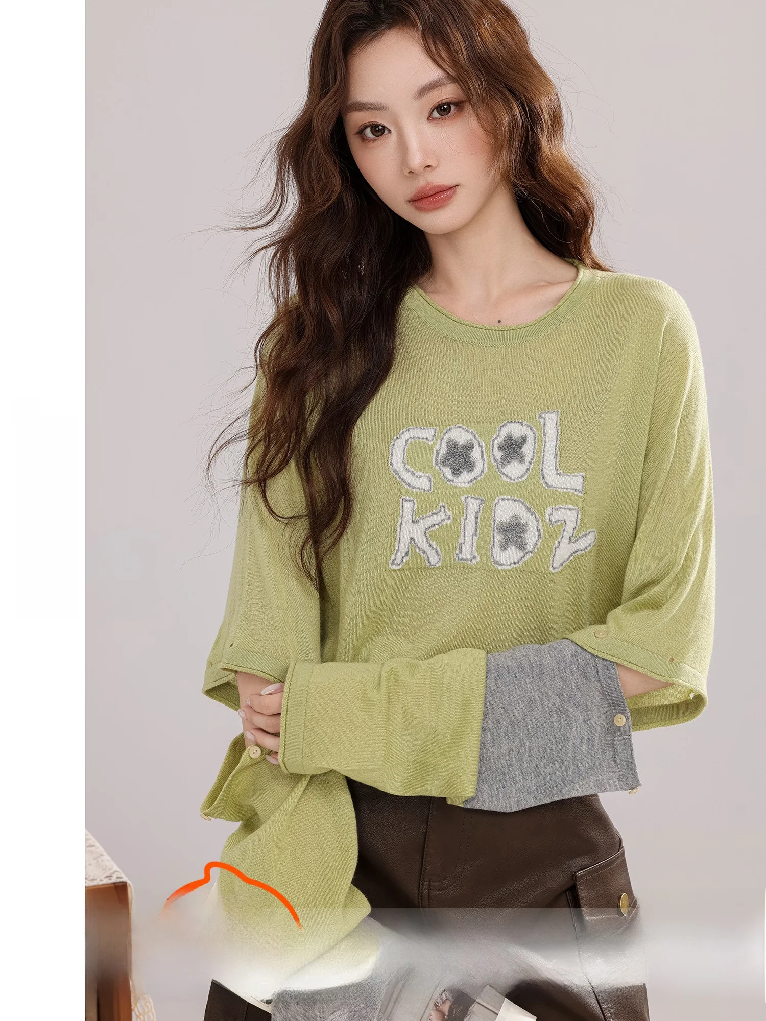 

QingLan Dr сращенный вязаный длинный женский топ со съемным дизайном, осенняя новинка, повседневная одежда из мягкого полиэфирного волокна