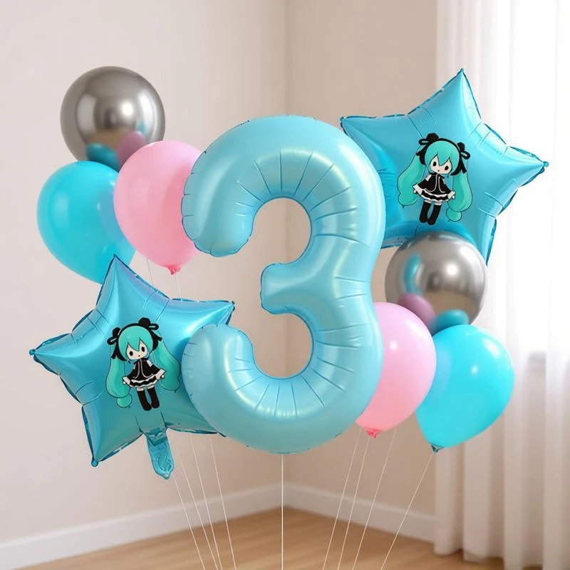 Ensemble de ballons Hatsune Miku, ballons en latex de chanteuse d'anime, pack de ballons géants en feuille d'aluminium pour la décoration de fête à thème, accessoires de célébration