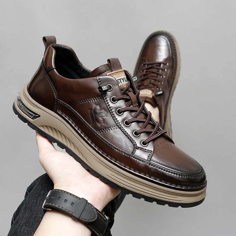 Luxury Genuine Leather Mens Casual Business Shoes High Quality Fashion Lace-up Office Dress Shoes Outdoor Running Men Sneakers