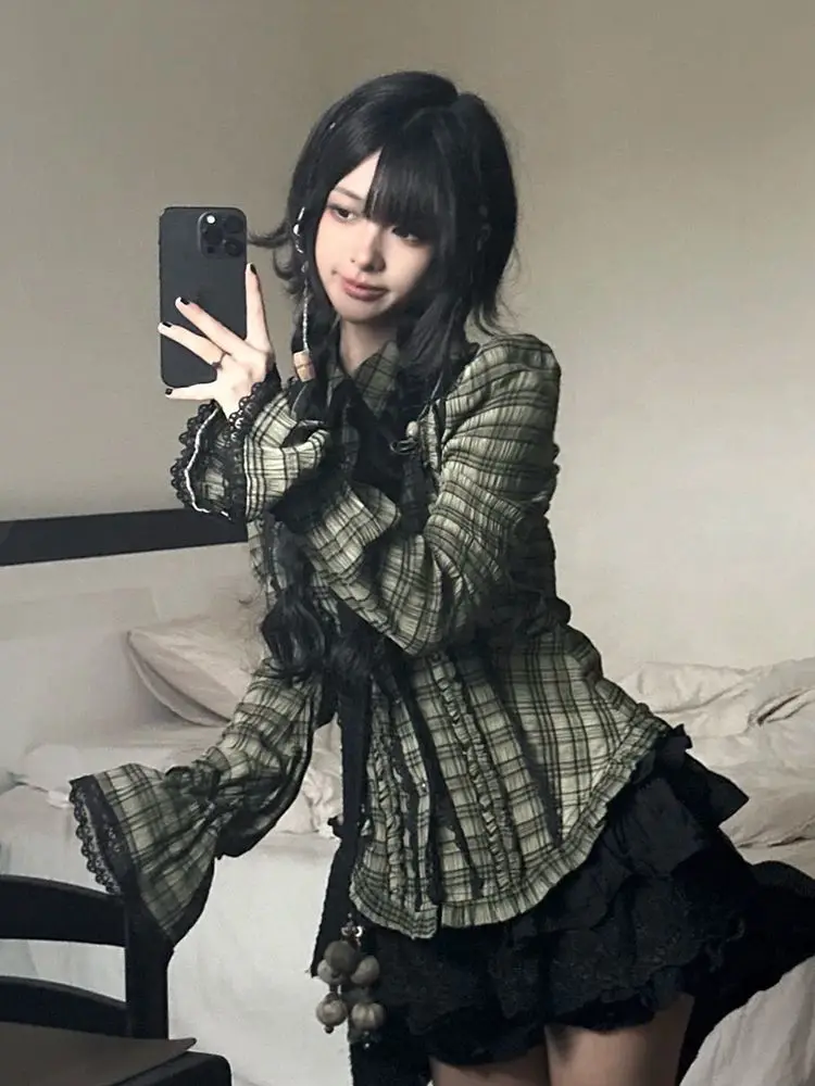 Japońska sukienka dwuczęściowa w stylu vintage punk, sukienki damskie goth kawaii lolita y2k lata 90. harajuku hot girl krótka spódniczka grunge emo chic