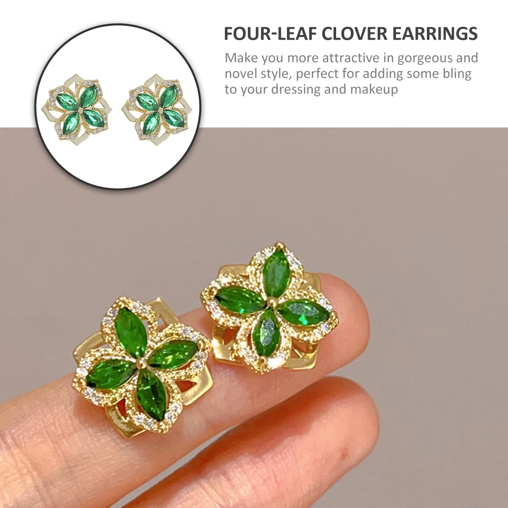 

Clover Earrings Copper Zirconia Studs Safe Durable Fashion Jewelry Women Accessories Patricks Day Gifts Birthday