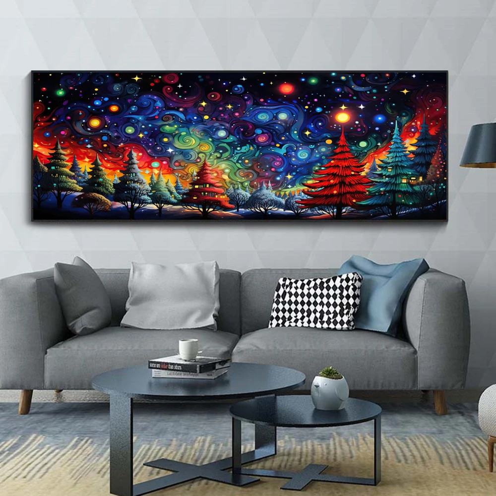 5D DIY Large Diamond Painting,Cross Stitch,Night Sky,Tree,Wall Art ,Painting,Full Round Drill, Landscape, Home Decor