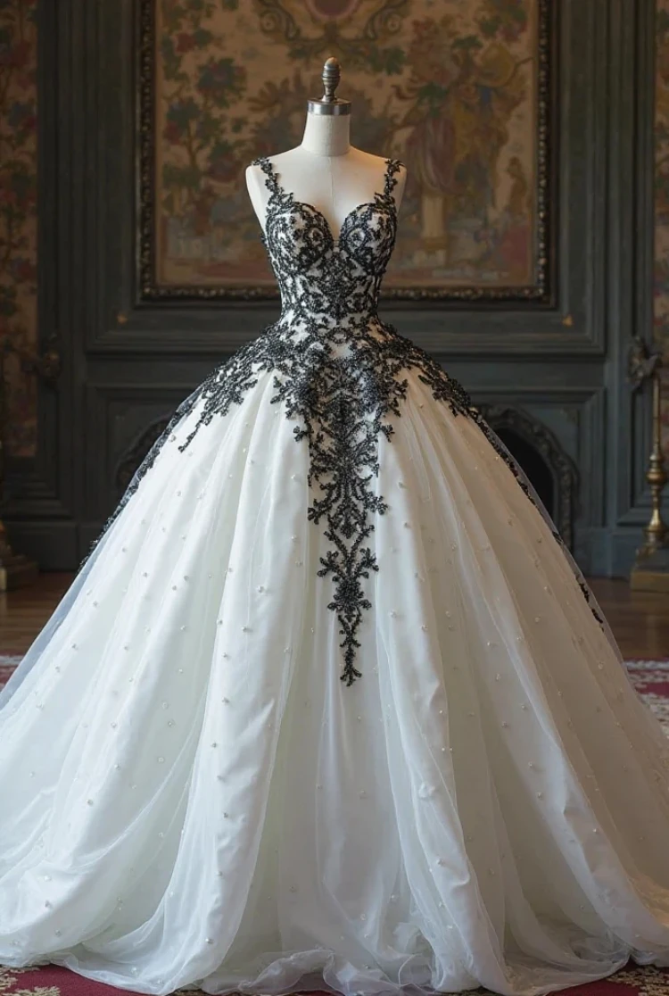 

Vintage Black And White Wedding Dress Lace Appliques Sweetheart Sleeveless Lace-Up Back Pearls Beaded Customized Bridal Gowns