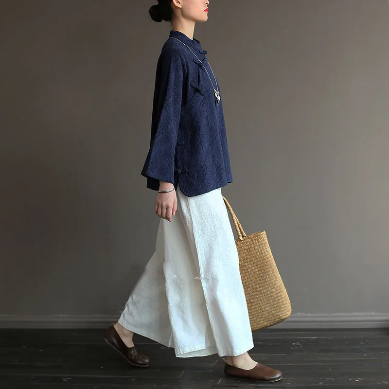 Осенняя женская винтажная рубашка на пуговицах, боковой кардиган с длинным рукавом, повседневная свободная куртка из хлопка и льна в китайском стиле