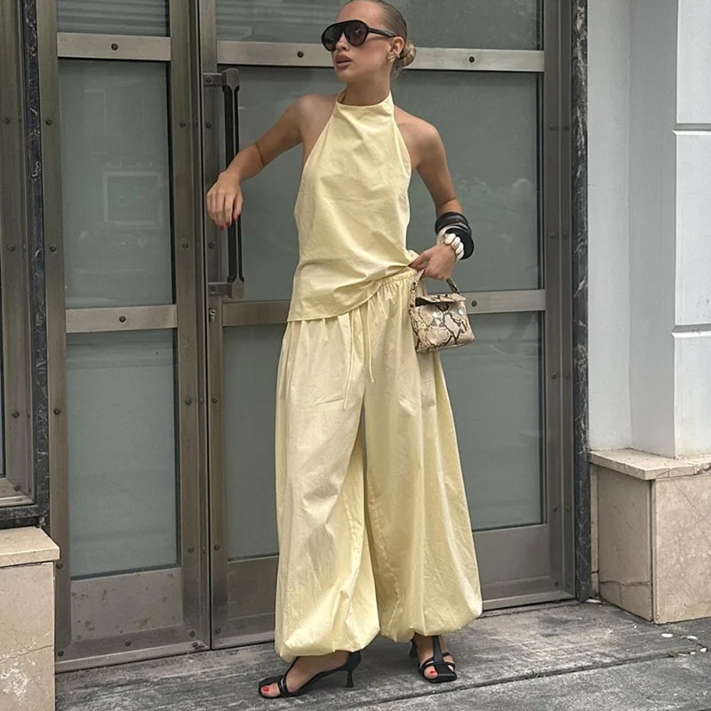 

Talenza Women's Casual Trousers 2-Piece Set Summer Sexy Tank Top Loose Trousers Sets New Solid Elegant Fashion Party Pant Sets