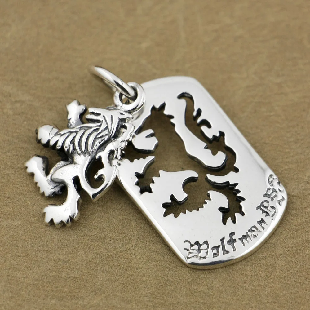 925 Sterling Silver King Lion Dog Tag Charms Pendant 9S020 Steel Necklace 26 inches