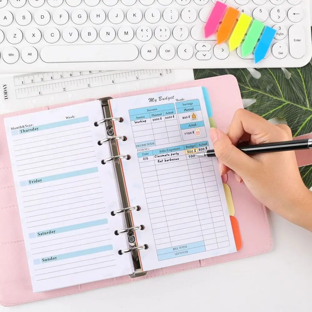 جداول منظم إدارة الوقت القرطاسية ورقة دوامة الموثق صفحات الميزانية إعادة ملء الصفحات الداخلية A6 ورقة أوراق فضفاضة #4