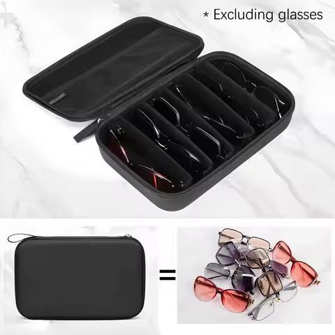 4/5/6/7/8 Compartments Adjustable Glasses Organizer, Portable Black Storage Bag Case for Travel, Sturdy Dividers Eyewear Box