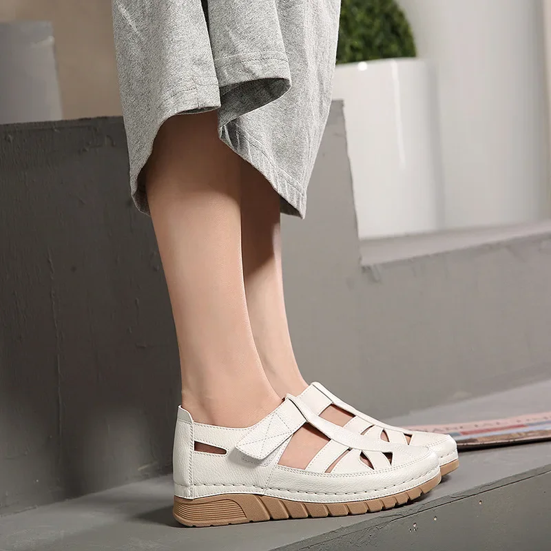 Summer Women 2cm Platform 4cm High Heels Mom Pumps Lady Lightweight Hook Loop High Heels Female Concise Casual Barefoot Shoes