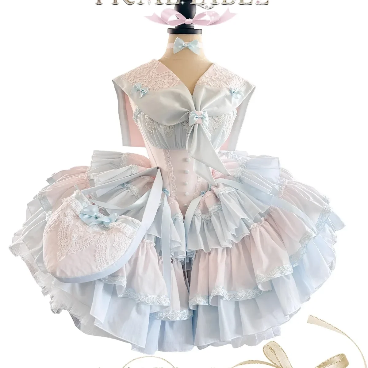 

2026 Autumn Elegant Girls Short Puffy Dress New Lolita Style Women's Sweet Sail Collar Bow Tie Sleeveless Princess Dresses hot