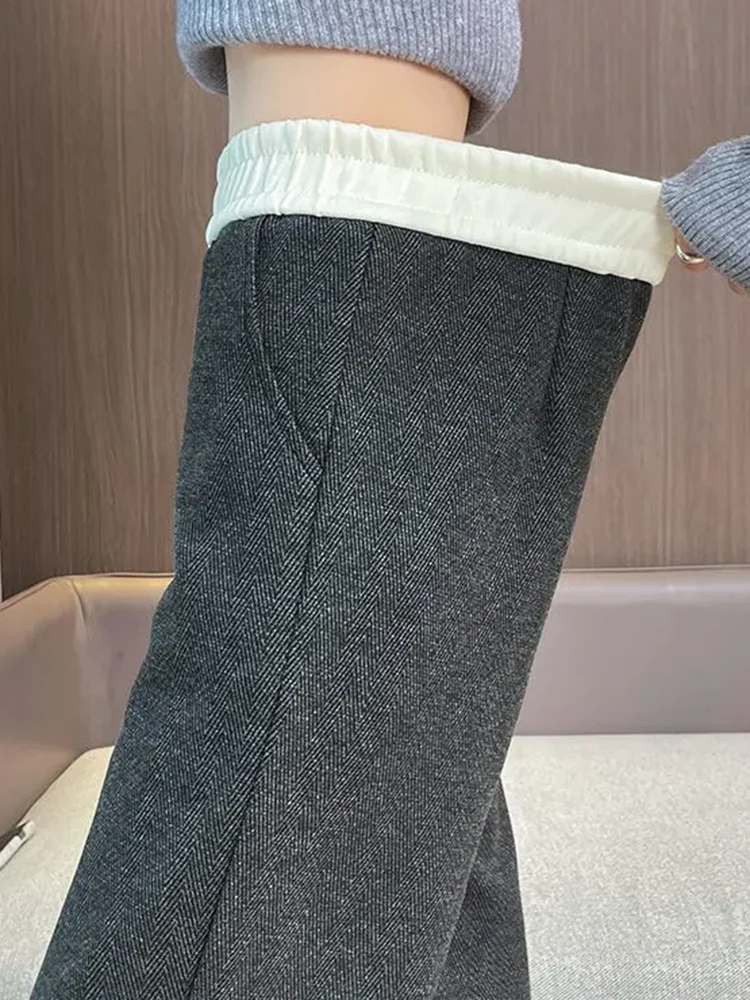 Spliced Design Loose Straight Pants Women Casual Elastic High Waist Sweatpants Korean Fashion Chic Thick Wide Leg Pantalones New