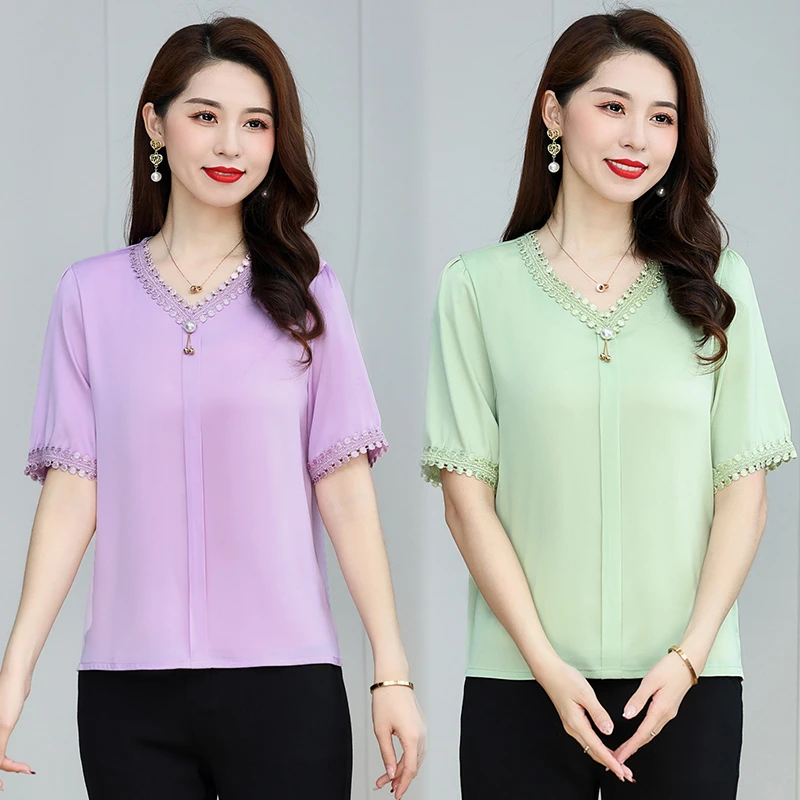 Leisure Solid Color T-shirt With Jewelry Women\'s Short Sleeved Basic Fashion Street Clothing Summer Plus Size Tops New Tops