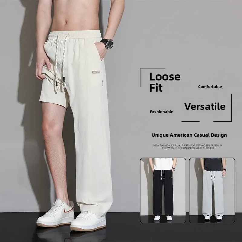 

Новые мужские повседневные брюки 2026 года: широкие прямые штаны в рабочем стиле, с высокой талией, цвет хаки, универсальные, из нейлона.