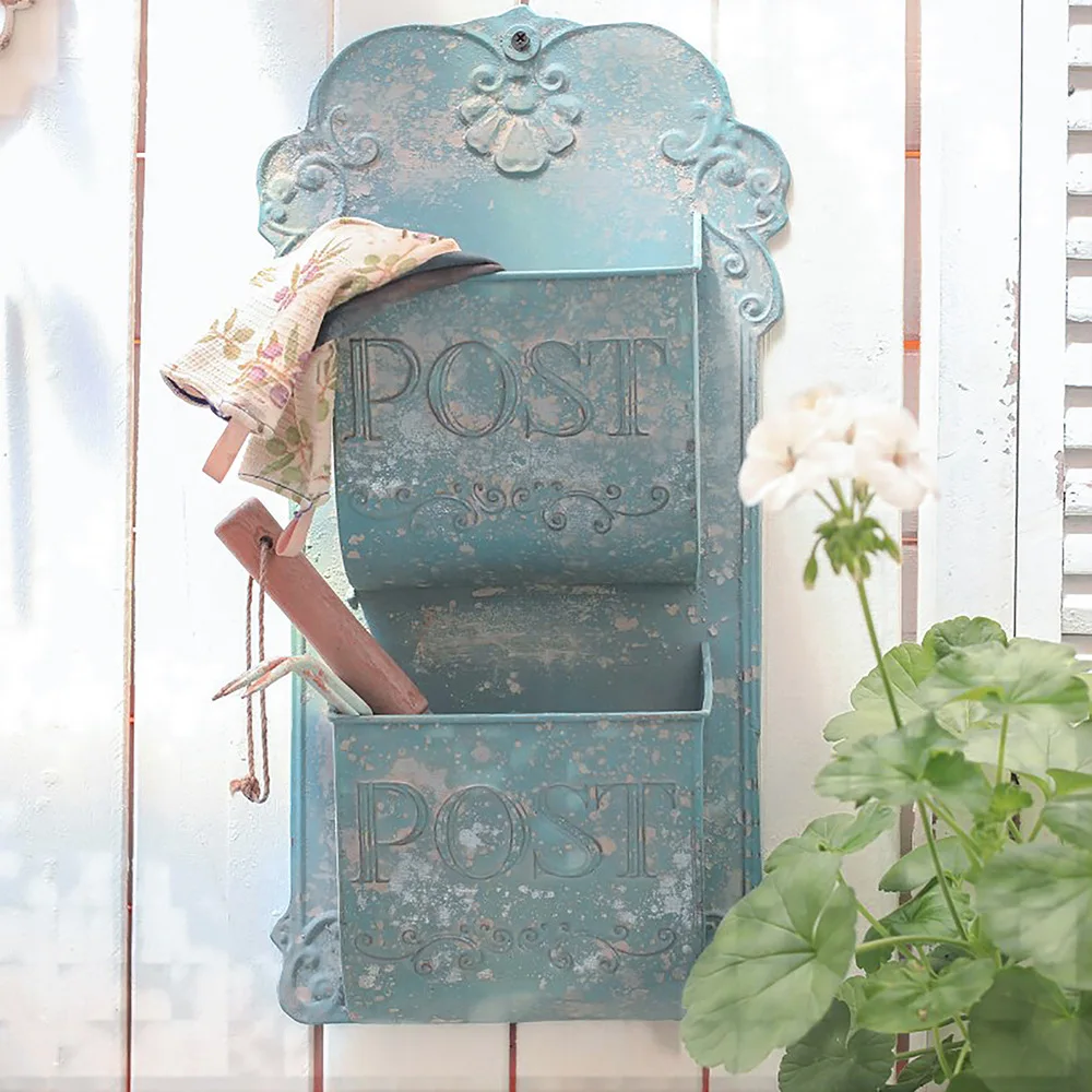 

wrought iron wall hanging storage European style mailbox retro decoration garden organizing tools pendant mailbox