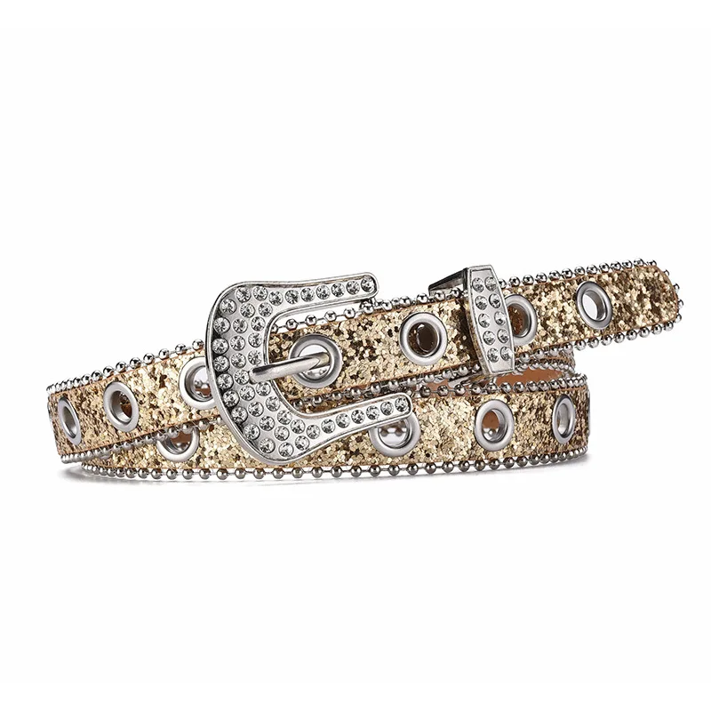 

Fashion Rhinestone Pin Buckle Belt Female Y2k Style Personality Sequins Clothing Decoration Hollow Air Eye Punk Belt Thin