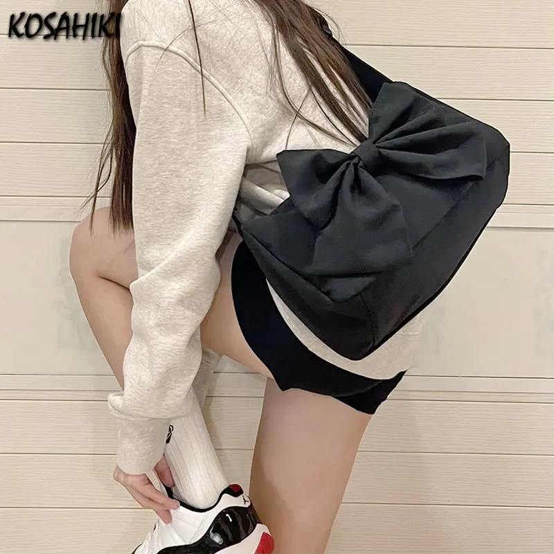 Women New Students All Match Crossbody Bags Y2k Aesthetic Trendy Simple Bow Canvas Bag 2024 Preppy Sweet   Shoulder