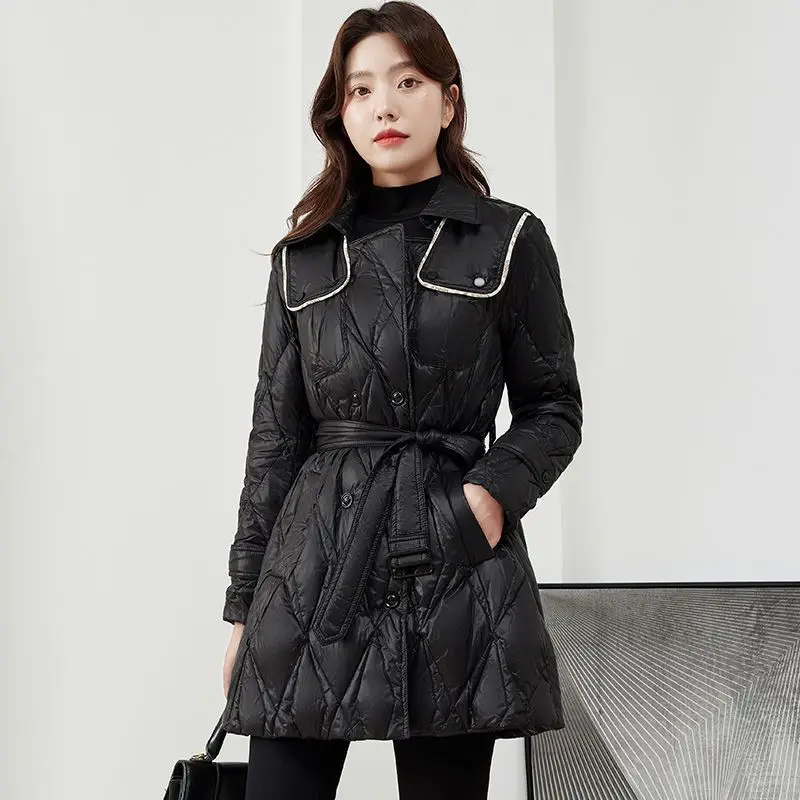 2025 Nuovo piumino invernale da donna stile coreano slim fit lungo piuma d'anatra bianca spessa giacca calda