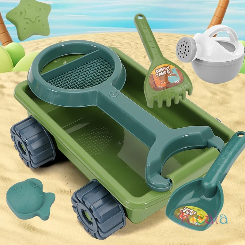 Jouets de plage dinosaure, ensemble de bac à sable, jouets d'extérieur pour creuser du sable, camion à benne basculante dinosaure avec pelle, râteau, arrosoir et moules à sable