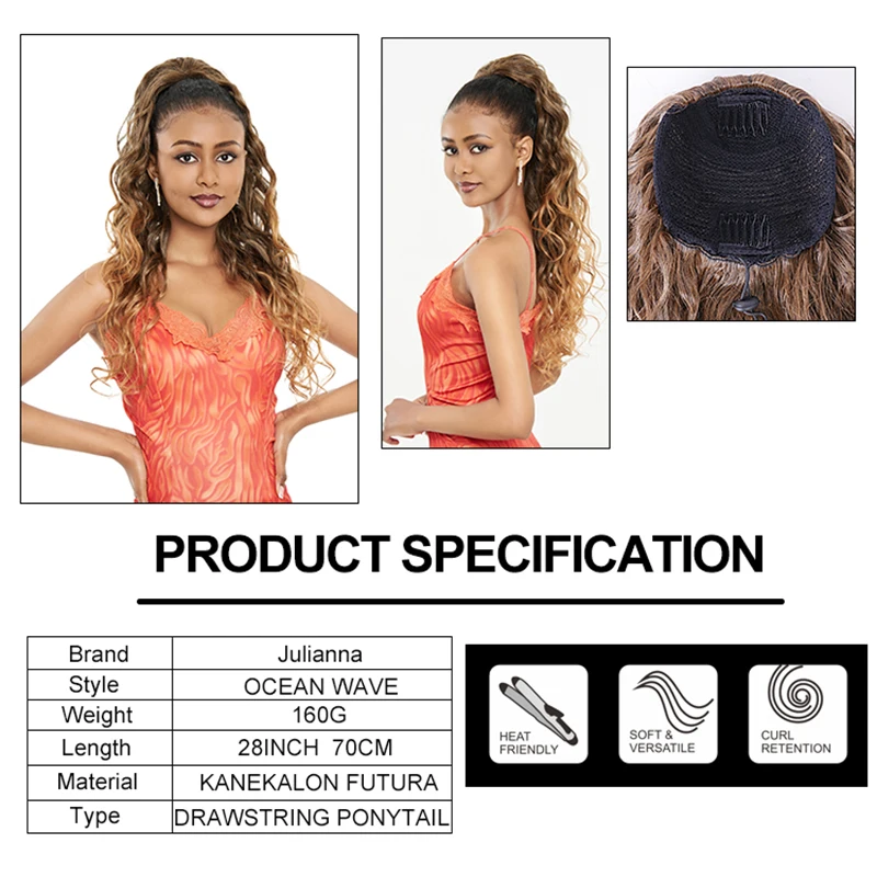 Julianna Wholesale Synthetic Hair Kanekalon Futura Drawstring Ponytails Extensions 28\