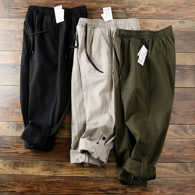 

Roll-Up Casual Pants High-End Patchwork Workwear Woven Pure Cotton Spring Summer Faion Loose Cuffed Leisure Trousers
