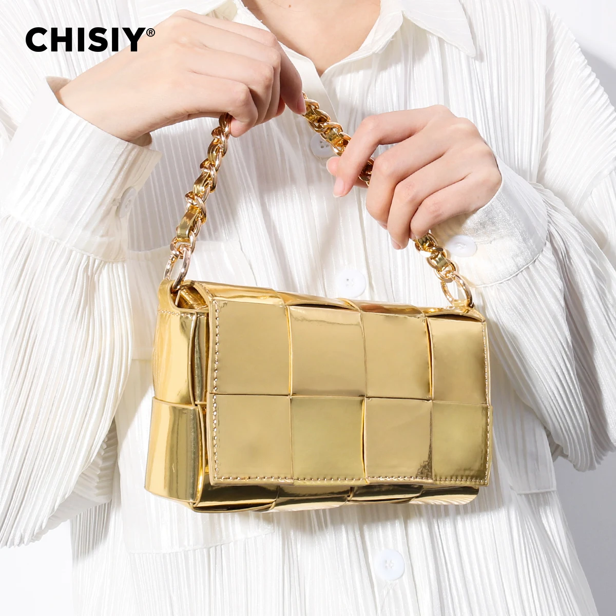 CHISIY Original handmade fashion interweaving series woven with elegant texture, dating student single shoulder crossbody bag