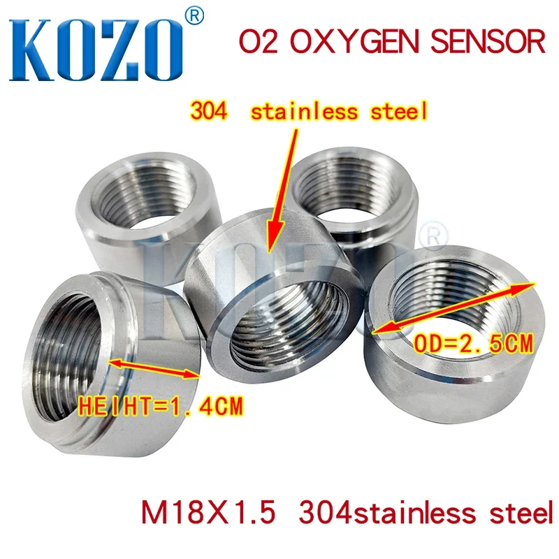 

High Quality O2 Oxygen Sensor STEPPED Notched Curve Notched Nut Recess Bung M18 X 1.5 Threads 304 Stainless -5-Pack