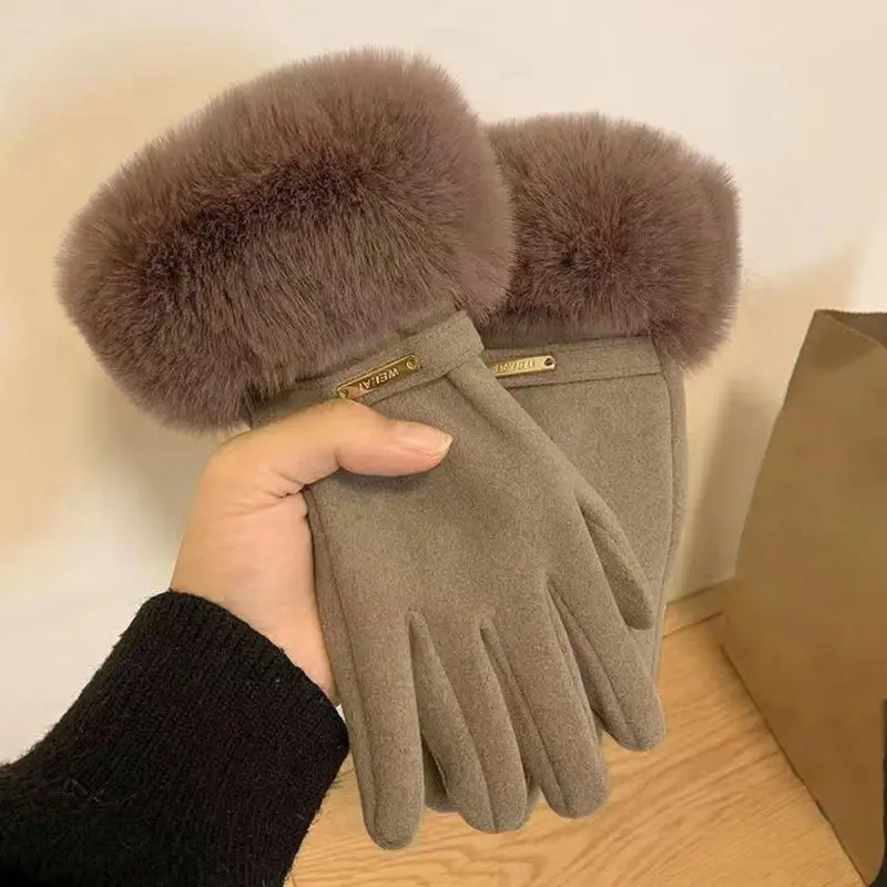 Fashion Women Gloves Autumn Winter Cute Furry Warm Mitts Full Finger Mittens Female Outdoor Sport Cycling Gloves