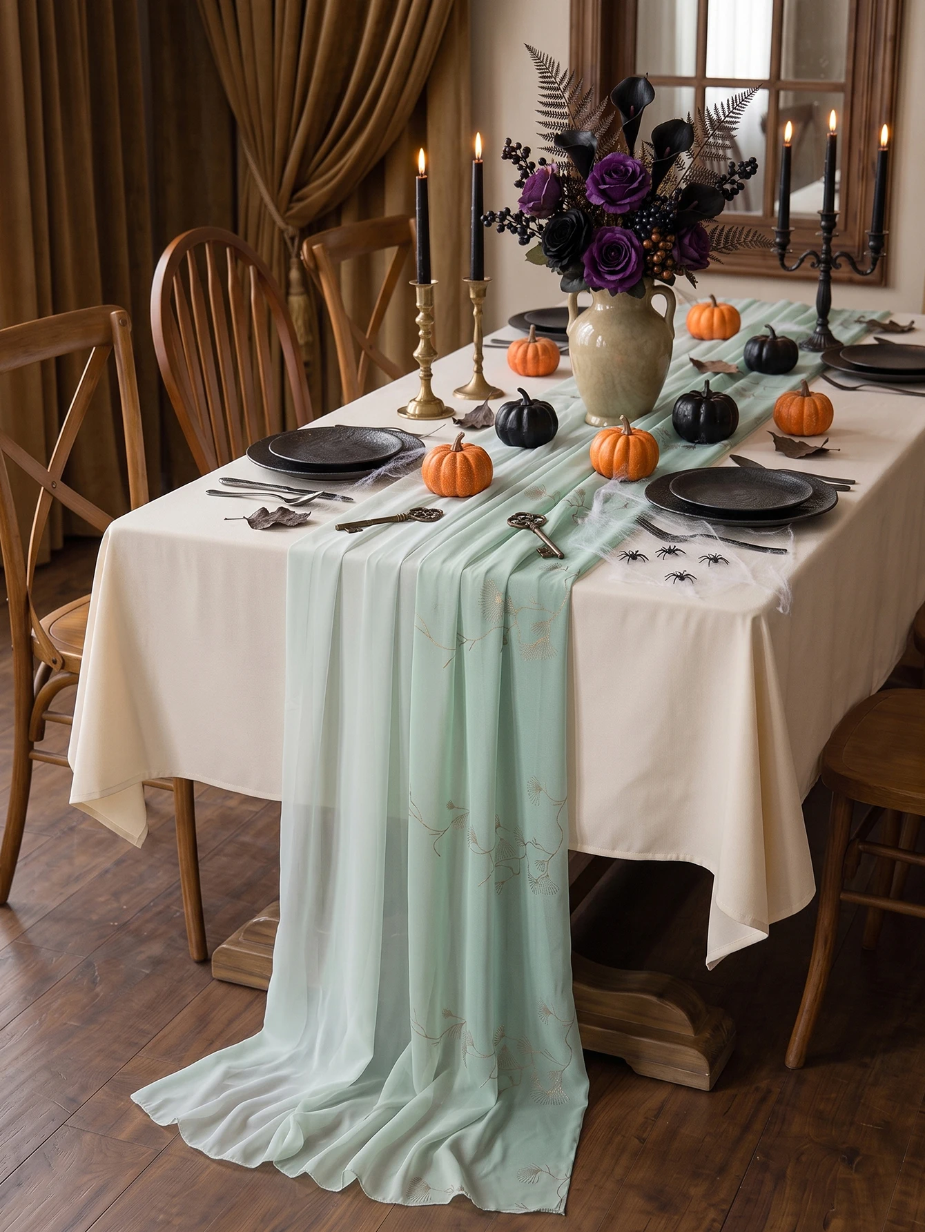 1Pc Chiffon Table Runner with Country Style. Halloween, Wedding, Bride, Baby Shower, Birthday Party, Picnic Table Decoration