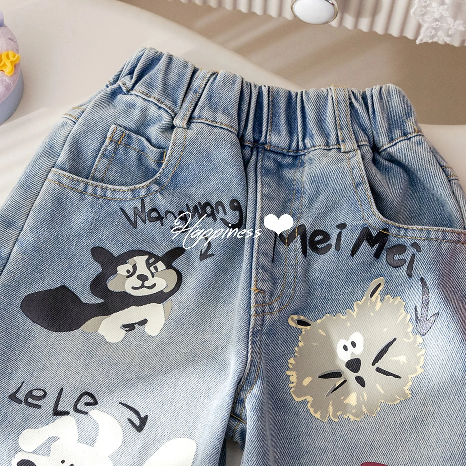 Kinder Jeans für Mädchen Mode Graffiti Färben Frühling Herbst heiße Verkäufe Baby weites Bein Hosen koreanischen Stil Hosen