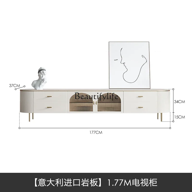 yj58 Combinazione di mobili TV con lastra di roccia di lusso francese leggera e semplice mobile TV in legno massello per soggiorno moderno