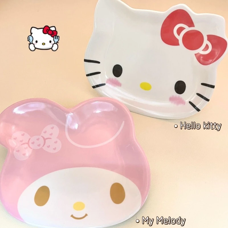 

Kawaii Sanrio Hello Kitty Melody Cute Little Cartoon Plate Snack Fruit Plate Daily Necessities Anime Figure Gift Kids Toys