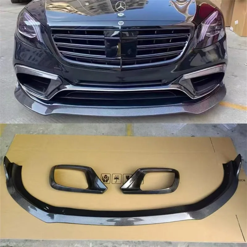 

Для Benz S Class S63 S65 W222 2014-2021 Передняя губа из настоящего углеродного волокна Передний бампер Нижняя губа Воздухозаборник Спойлер Сплиттер Обвес Комплект