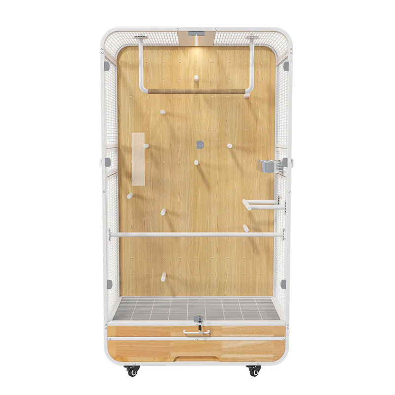 

Большая клетка для птиц Monk Sun из стали и массива дерева, с панорамным окном, железная, с кнопочным замком, для кошек, попугаев, вилла для птиц