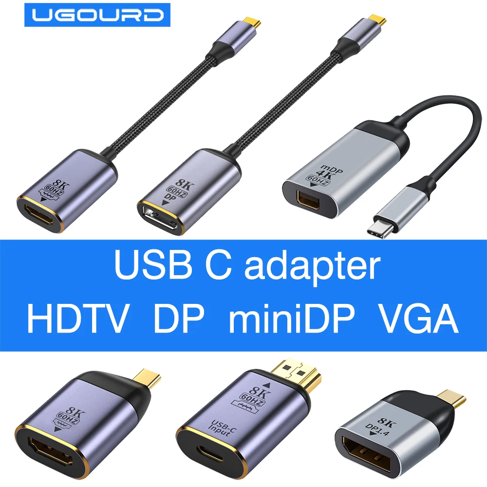 Адаптер USB Type C на HDMI-совместимый 8K USB C на DP DisplayPort miniDP 4K VGA для ноутбука MacBook TV Box PS5 переключатель iPad Galaxy