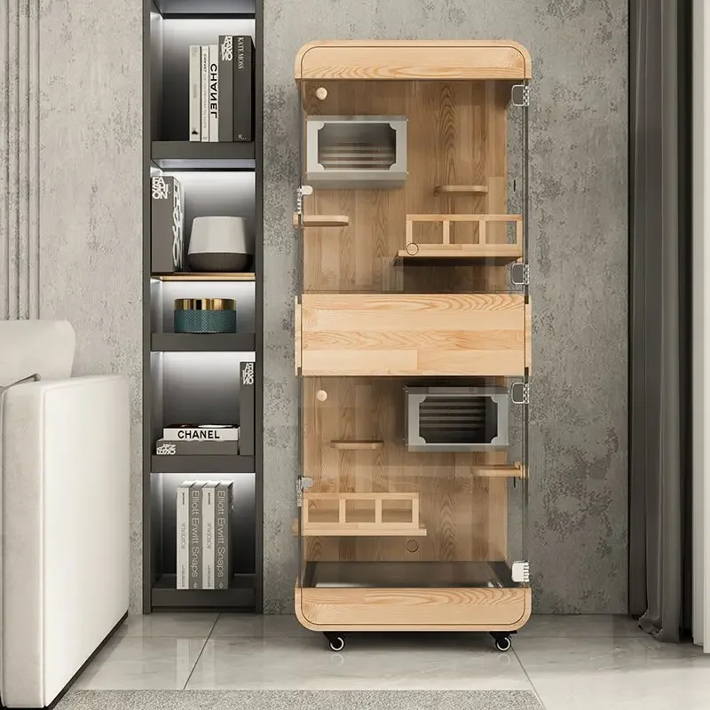 Transparent glass bear luxury high-end Dutch cage cage Chinchilla gold silk pig cat TV cabinet solid wood cage