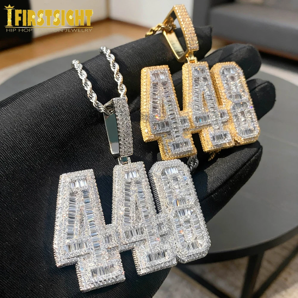 

New Iced Out Bling 448 Pendant Necklaces Letter Arabic Number CZ Zircon Two Tone Silver Color Charm Men's Hip Hop Jewelry