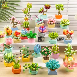 HUIQIBAO MOC Flower Succulent Potted Model Building Block DIY Eternal Bouquet Home Desk Plant Decor Brick Girl Gift Children Toy