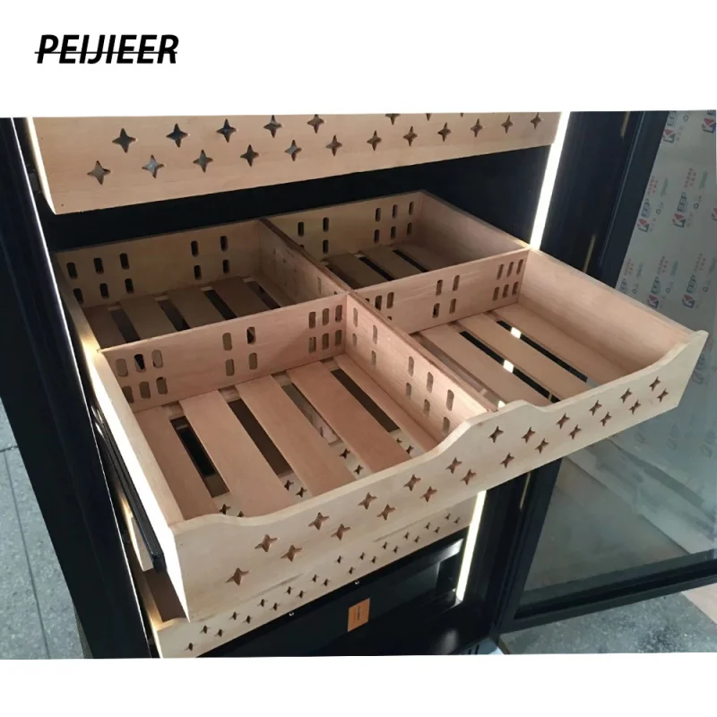 カスタム高級木製ガラス扉付きシガーヒュミドールキャビネット