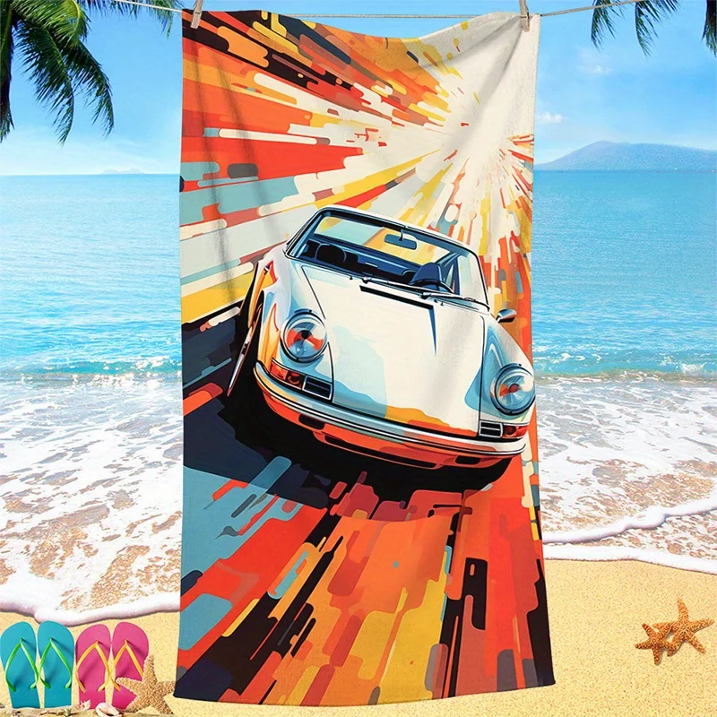 Beach Towel Fashion Car Pattern Sun Protection Windproof Suitable For Swimming Pool Camping Travel Blanket