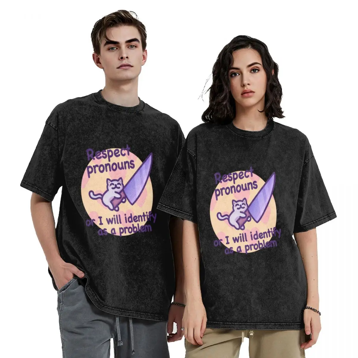 

Respect pronouns or I will identify as a problem - funny & cute cat meme for trans pride T-Shirt man t shirt mens clothes