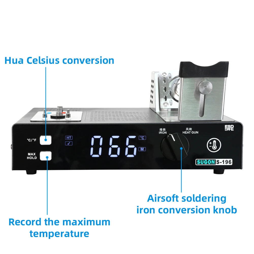 SUGON S-196 Hot Air Soldering Iron 2-in-1 Temperature Tester Sensor Thermocouple Calibrator For Welding Rework Station