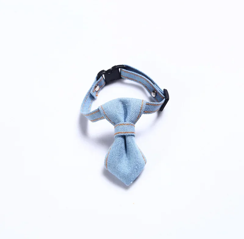 Pet Denim Bow Tie Collar for Dressing Up Cats Dog Adjustable Necktie Collar Rabbit for Taking Photo Cute Accessory for Going Out