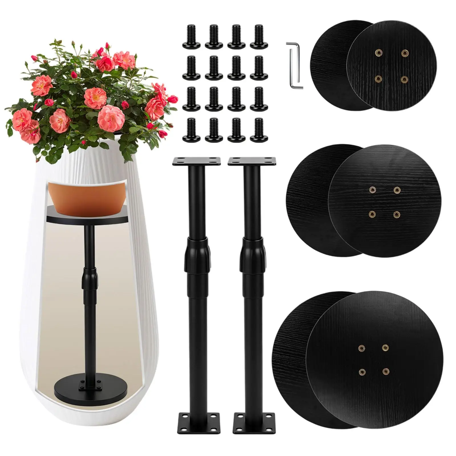 

Adjustable Plant Stand With 3 Interchangeable Bases 6 8 10 Inches Metal Lifter For Indoor Outdoor Pots 2 Pieces