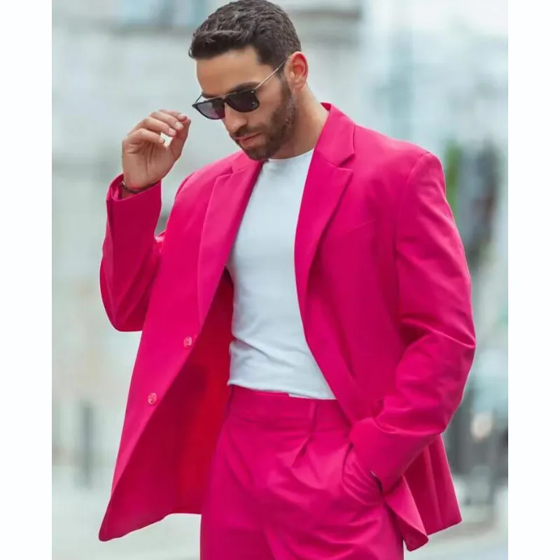 Latest Design Fuchsia Men Suits 2 Piece Groom Party Wedding Notched Lapel Terno Masculino Tuxedos Costume Homme Male Blazer Sets - view 4